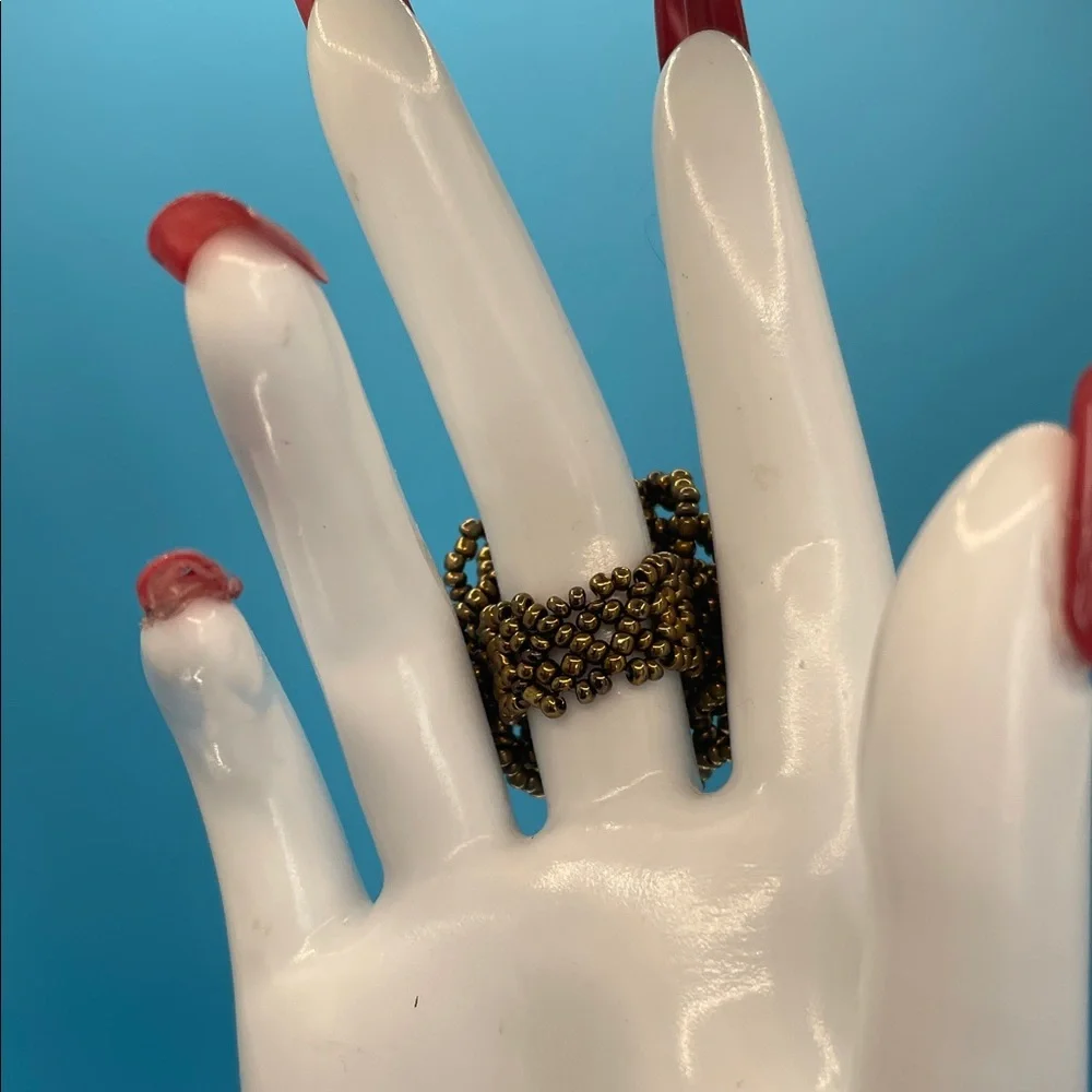 Beaded Statement Ring in brown seed beads size 8